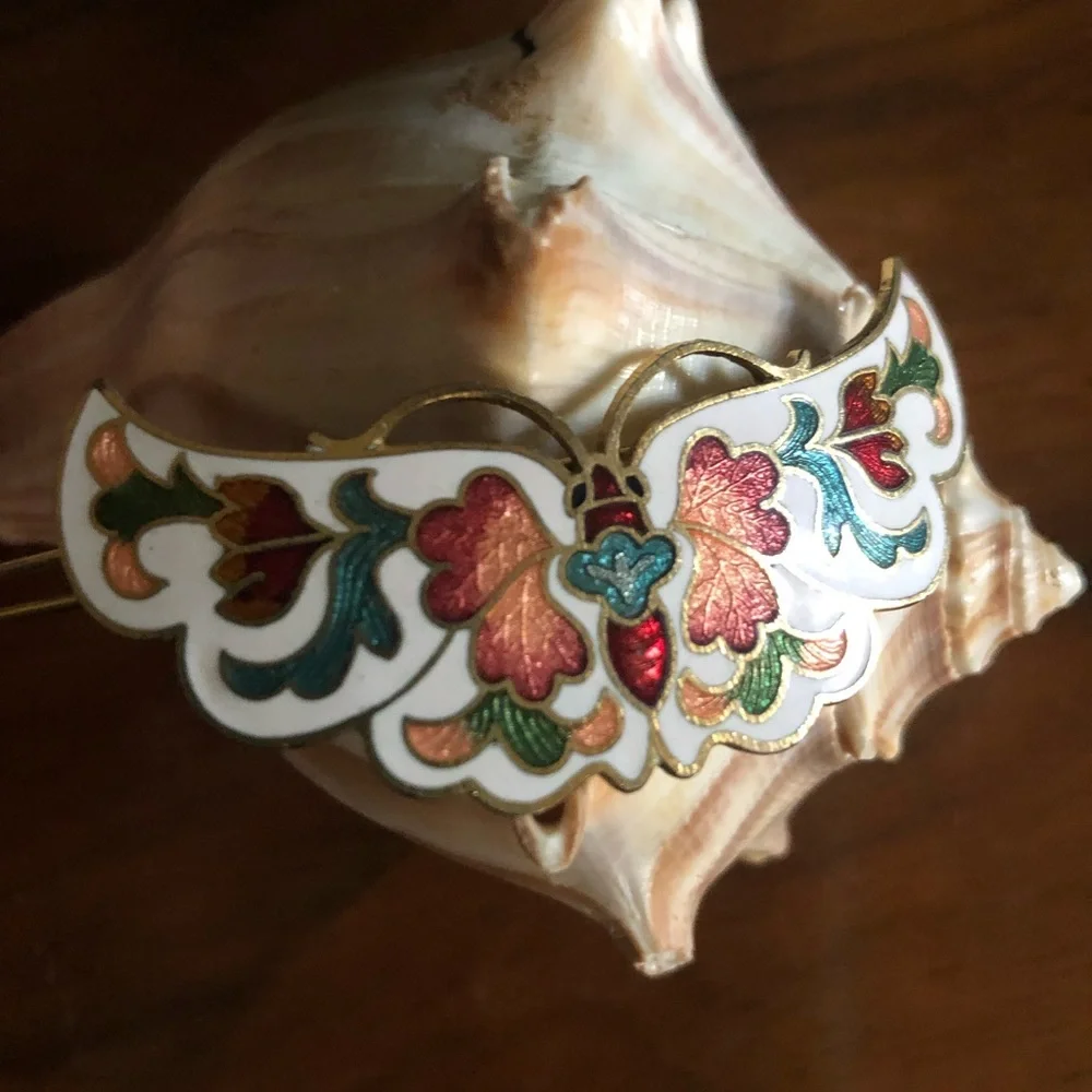 Vintage Cloisonné Butterfly Barrette